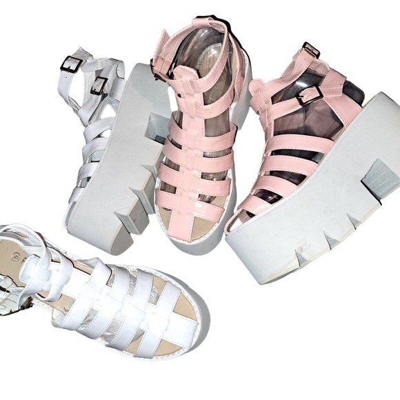 NEW Super Tall Platform sandals - peach and white SZ 8.5-9 - Picture 2 of 7